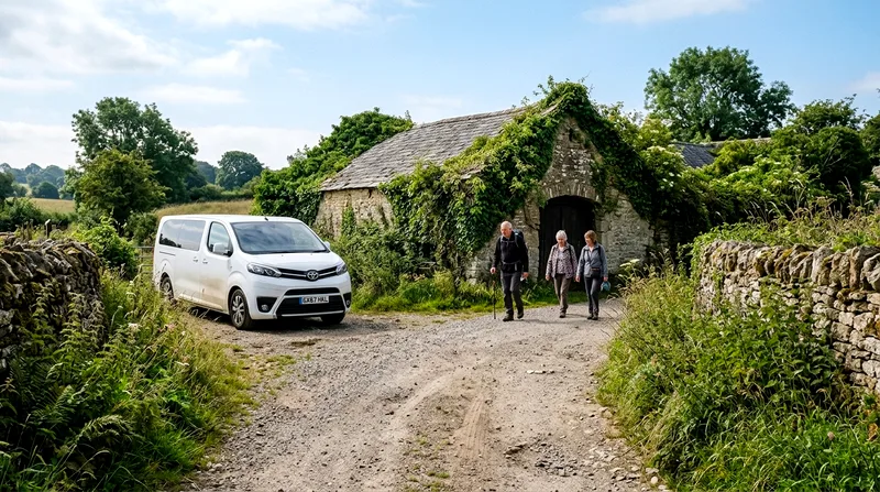 Minivan parked at a small stone vineyard building in Tramonti village.