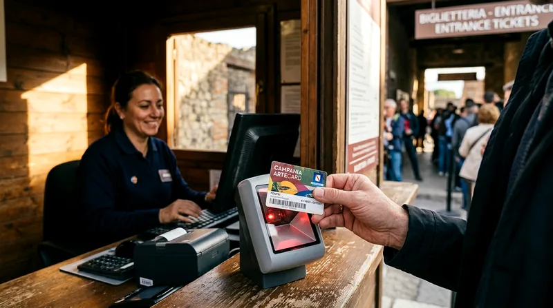 Artecard being scanned at Pompeii archaeological site entrance.